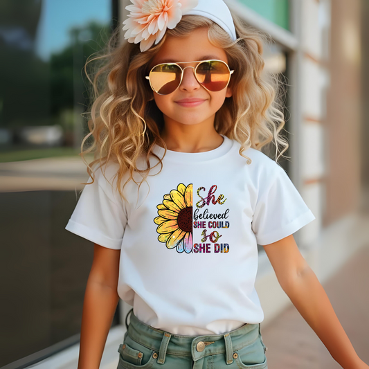 She Believed she could so she did, Girl's Crew Neck T-Shirt