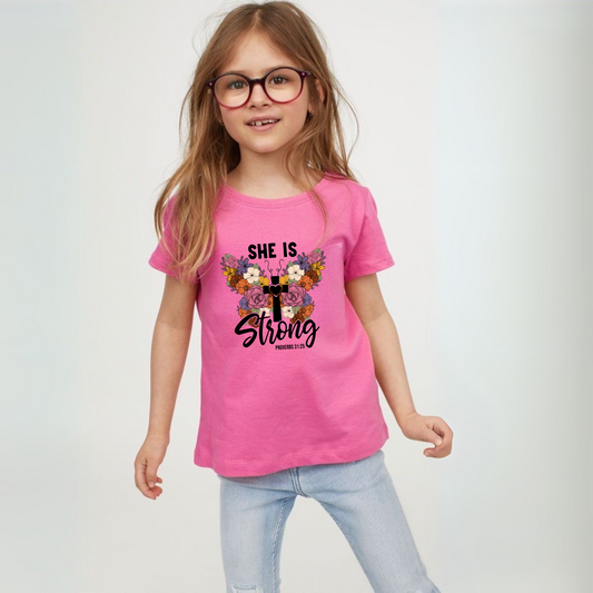 She is Strong, Girl's Crew Neck T-Shirt