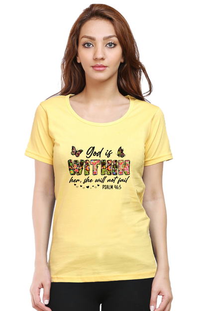 God is with in her, women's t-shirt